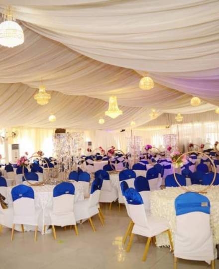 A large event hall cleaned and prepared for an event